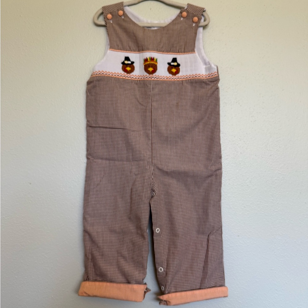 Brown Gingham Kids Thanksgiving Pilgrim Smock Jon Jon Overalls